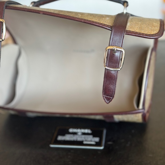 Vintage! Authentic Chanel Leather & Canvas Picnic Barrel Bag Picnic Roll Handbag - Picture 9 of 9